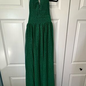 SHEIN Emerald Green Halter Sparkle Maxi Dress